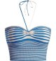 Women's Striped Tie Backless Halter Top Sleeveless Knitted Crop Cami Tank