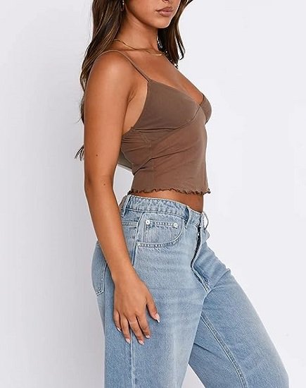 Sexy Camisole Top Spaghetti Strap Lace Trim Sleeveless Cropped Top Going Out Tank Top