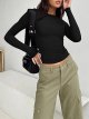 Women's Long Sleeve Fall Crop Tops Basic Layering Slim Fit T-Shirt Tops